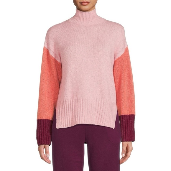 Time & Tru Color Block Pink Turtleneck Sweater - Picture 1 of 4